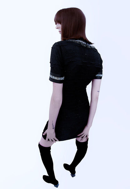 Black Rhinestone Embellished Thigh-length Dress